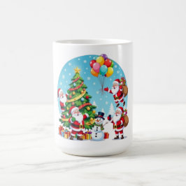 **“Multi-Santa Christmas Fun – 3D Cartoon Transpar Kaffemugg