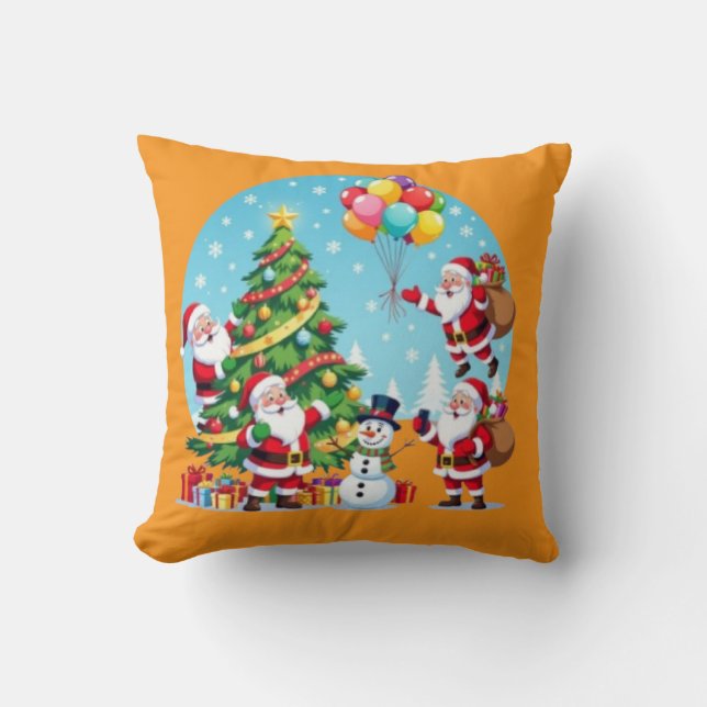 **“Multi-Santa Christmas Fun – 3D Cartoon Transpar Kudde (Framsida)