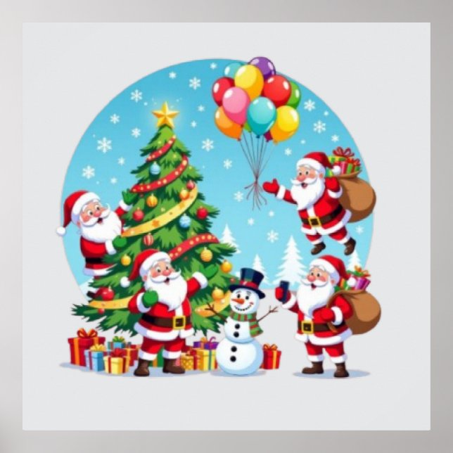 **“Multi-Santa Christmas Fun – 3D Cartoon Transpar Poster (Framsidan)