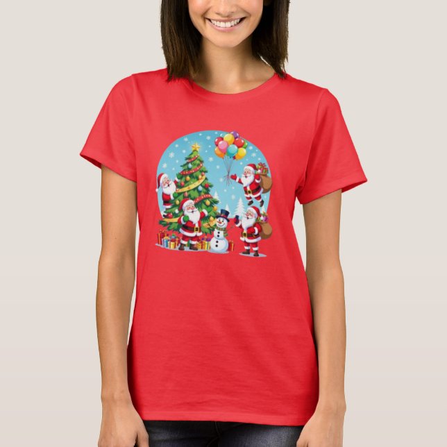 **“Multi-Santa Christmas Fun – 3D Cartoon Transpar T Shirt (Framsida)