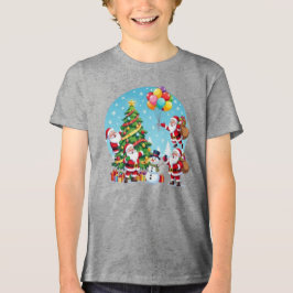 **“Multi-Santa Christmas Fun – 3D Cartoon Transpar T Shirt