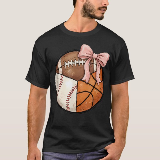 Multi Sport Boll Rosa Slöja Baseboll Fotboll T Shirt (Framsida)