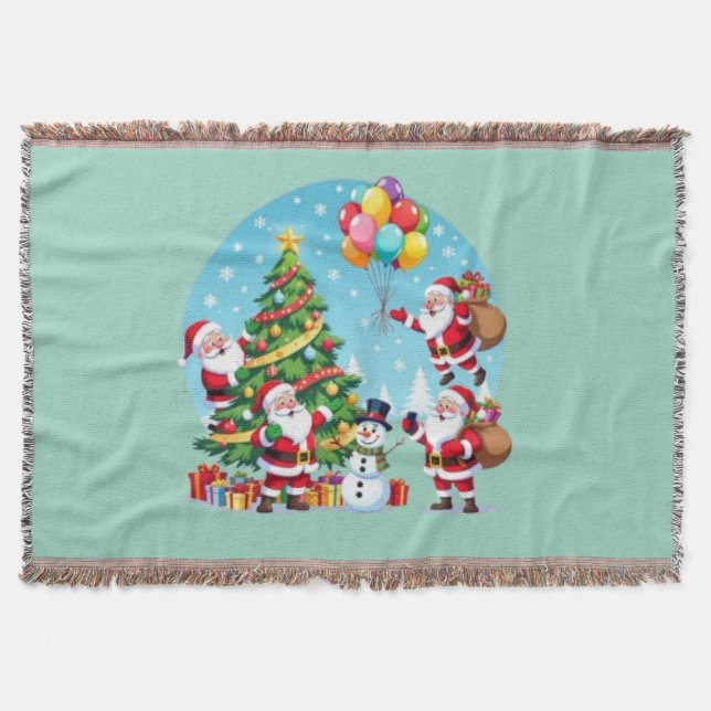 **“Multi-Tomte Julglädje – 3D Tecknad Transparent Filt (Framsidan)