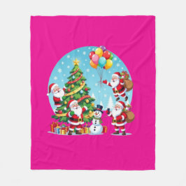 **“Multi-Tomte Julglädje – 3D Tecknad Transparent Fleecefilt
