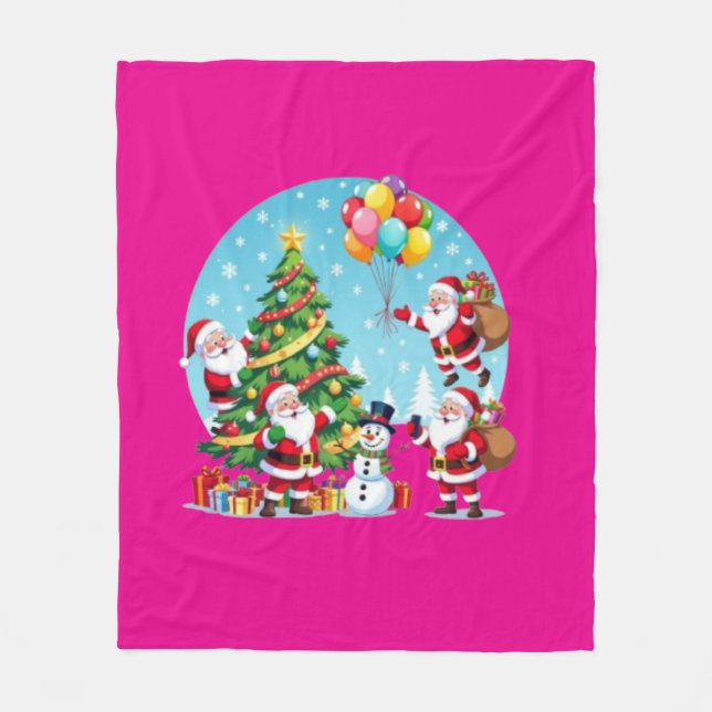 **“Multi-Tomte Julglädje – 3D Tecknad Transparent Fleecefilt (Framsidan)