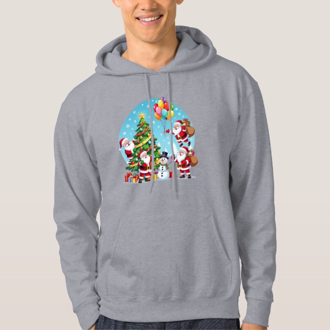 **“Multi-Tomte Julglädje – 3D Tecknad Transparent Hoodie (Framsida)