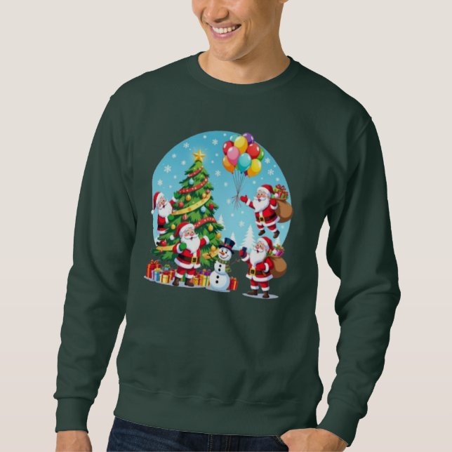 **“Multi-Tomte Julglädje – 3D Tecknad Transparent Lång Ärmad Tröja (Framsida)