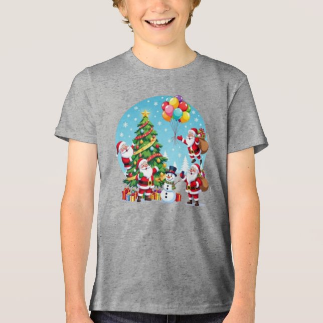 **“Multi-Tomte Julglädje – 3D Tecknad Transparent T Shirt (Framsida)