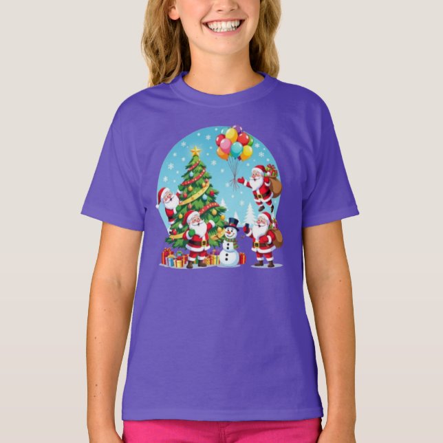 **“Multi-Tomte Julglädje – 3D Tecknad Transparent T Shirt (Framsida)