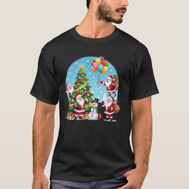 **“Multi-Tomte Julglädje – 3D Tecknad Transparent T Shirt (Framsida)