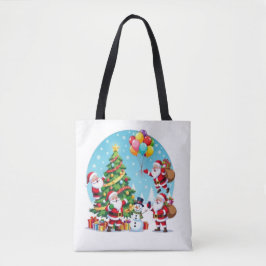 **“Multi-Tomte Julglädje – 3D Tecknad Transparent Tygkasse