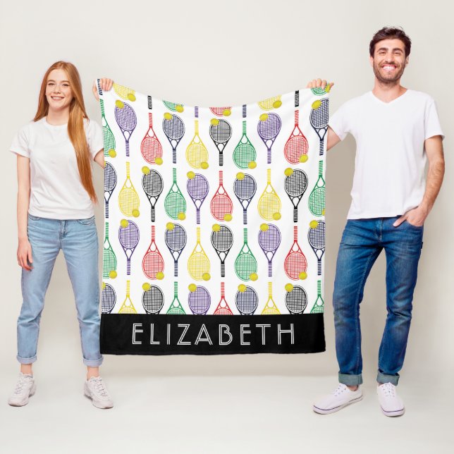 Multi| White Tennis Personlig Namn eller Monogram Fleecefilt (På plats)