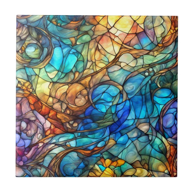 Multicolor Abstract 77 Stained Glass style Kakelplatta (Framsidan)