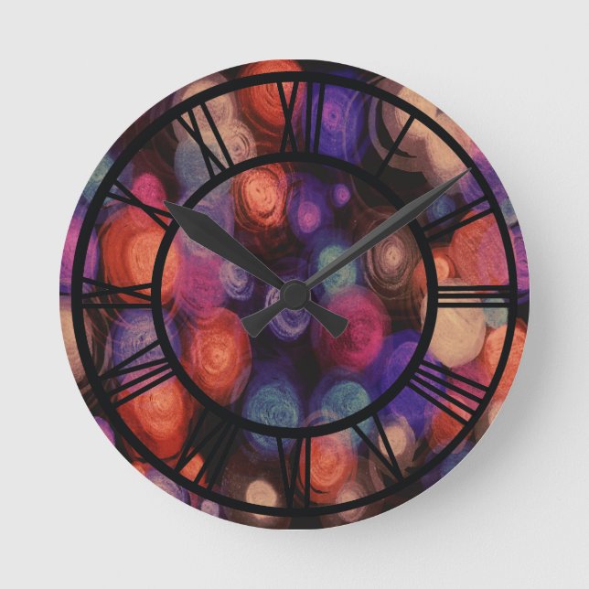 Multicolor Abstrakt Geometrisk Modern Cirklar Svar Rund Klocka (Framsida)