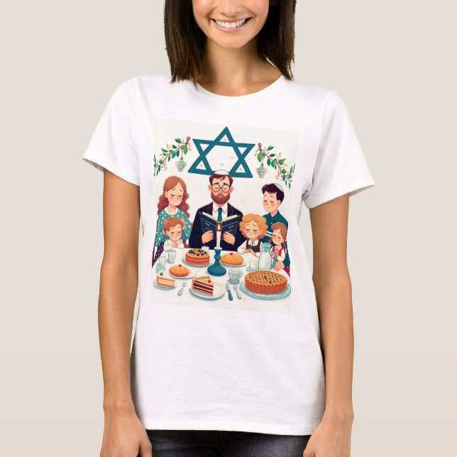 Multicolor Familj Hanukkah T Shirt (Framsida)