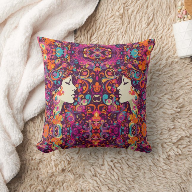 Multicolor Retro Hippie Boho style Throw Pillow  Kudde (Filt)