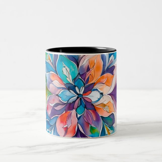 Multicolor Watercolor Floral Mandala Två-Tonad Mugg (Center)