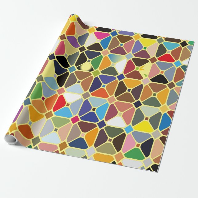 Multicolore-geometriskt mönster med oktonformer presentpapper (Utrullad)