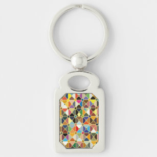 Multicolore-geometriskt mönster med oktonformer rektangulärt silverfärgad nyckelring