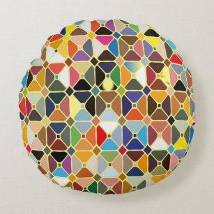 Multicolore-geometriskt mönster med oktonformer rund kudde