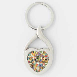 Multicolore-geometriskt mönster med oktonformer twisted heart silverfärgad nyckelring