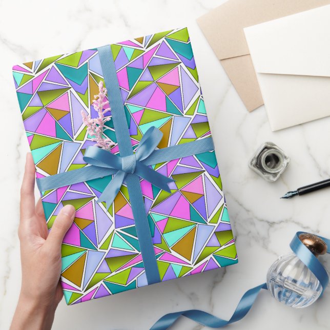 Multicolored bright neon geometric pattern  presentpapper (Gifting)