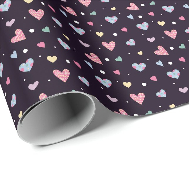 Multicolored Hearts Pattern Presentpapper (Rullad Hörn)
