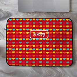 Multicolored stylish hand-drawn heart shapes laptop fodral