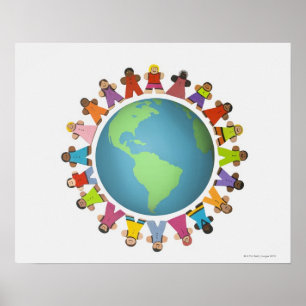 Multietniska figurer omger världen poster