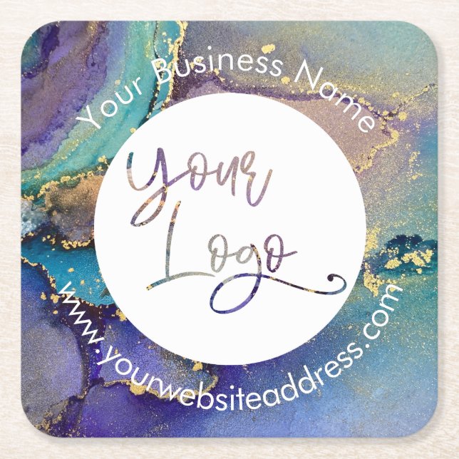 Multifärgad Abstrakt i flytande Guld är en bild av Underlägg Papper Kvadrat (Framsidan)