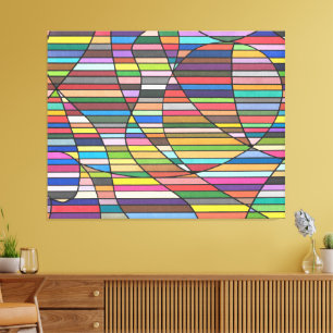 Multifärgad Abstrakt stripe med flytande Kurvor Canvastryck