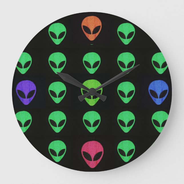 Multifärgad Alien Ansikte Wall Clock Stor Klocka (Framsida)