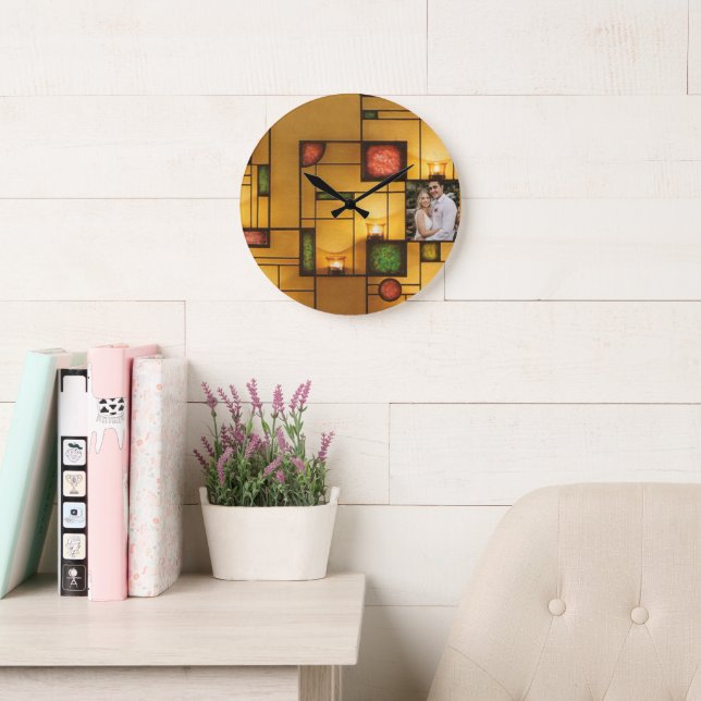 Multifärgad Art Deo Design 1 - Fotoklocka Stor Klocka (Läsesal)