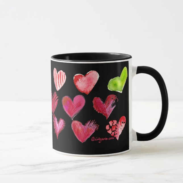 Multifärgad Artsy Kärlek Hearts Black Mugg 1 av 4 (Höger)