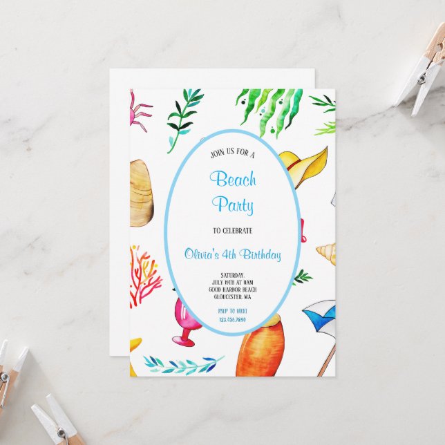 MULTIFÄRGAD BEACH FÖDELSEDAGSFEST INBJUDAN (Fram/Back In Situ)