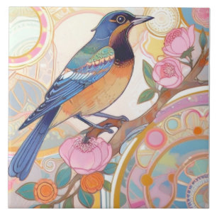Multifärgad Bird Rainbow Nature Flower Blommigt Kakelplatta
