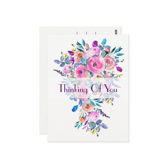 Multifärgad Blommigt Bouquet tänker på dig Vykort (Fram/Back In Situ)