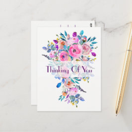 Multifärgad Blommigt Bouquet tänker på dig Vykort