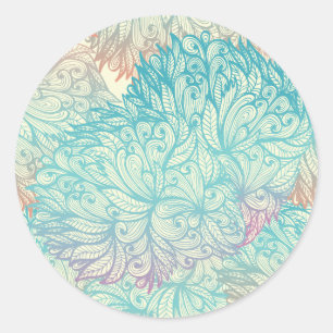 Multifärgad Blommigt Doodle Mönster Runt Klistermärke