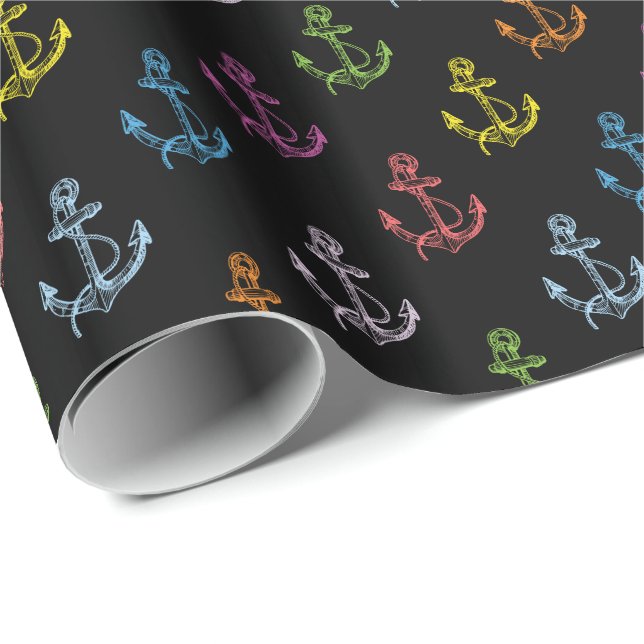 Multifärgad Boat Anchors Mönster Illustration Presentpapper (Rullad Hörn)