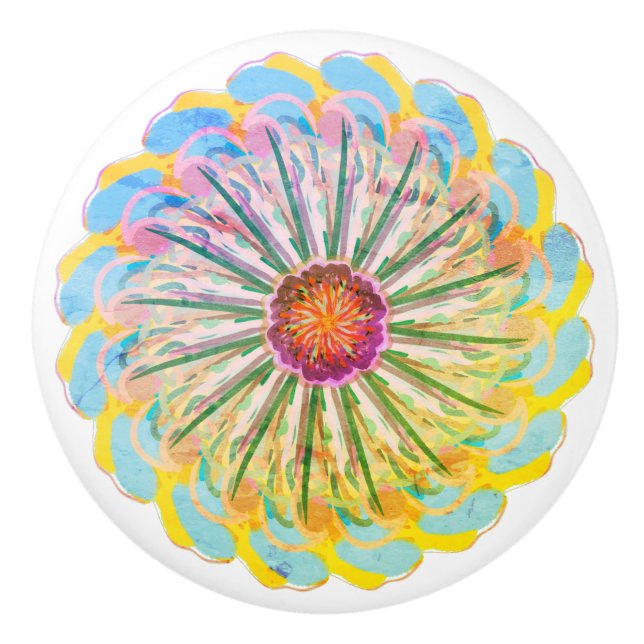 Multifärgad Bohemian Blommigt Ceramic Knob Knopp (Framsidan)