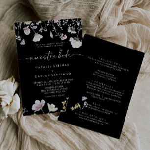 Multifärgad Boho Blommigt Front & Back Nuestra Bod Inbjudningar