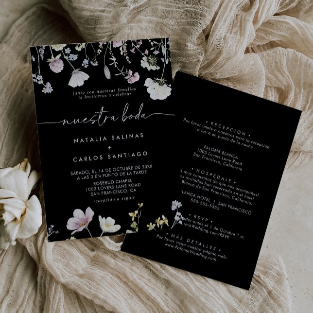 Multifärgad Boho Blommigt Front & Back Nuestra Bod Inbjudningar (Skapare uppladdad)