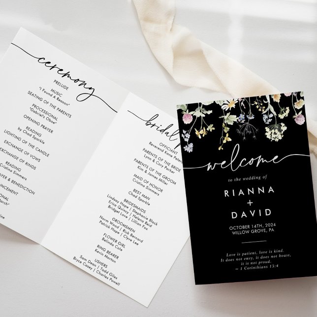 Multifärgad Boho Fall Blommigt Foldad Bröllop Program (Skapare uppladdad)