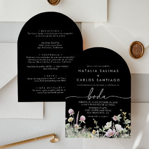 Multifärgad Boho Fall Blommigt Front & Back Boda Inbjudningar