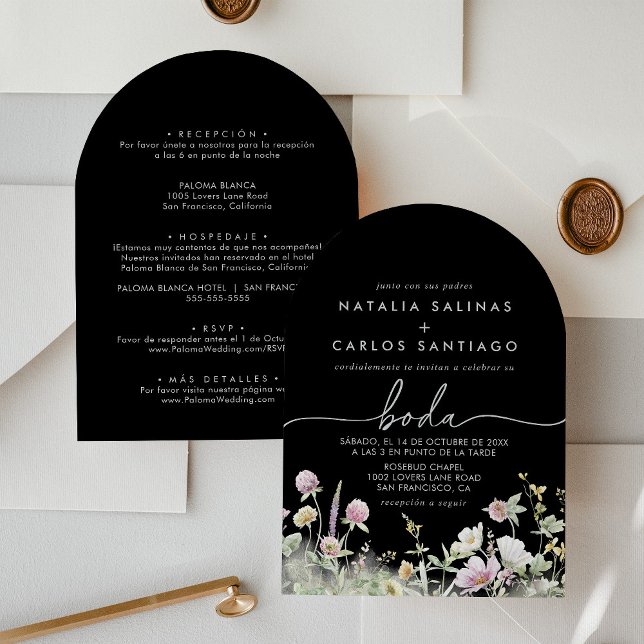 Multifärgad Boho Fall Blommigt Front & Back Boda Inbjudningar (Skapare uppladdad)