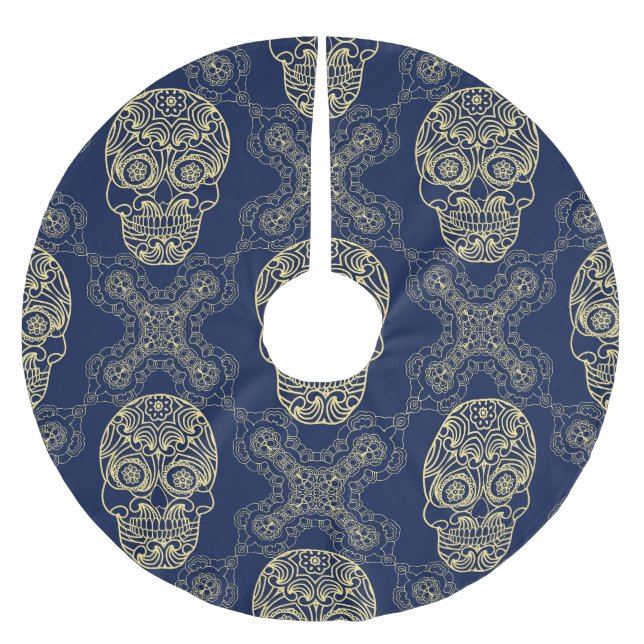 Multifärgad Boho Skull Mönster. Julgransmatta Borstad Polyester (Framsidan)