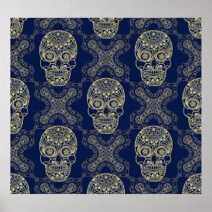 Multifärgad Boho Skull Mönster. Poster