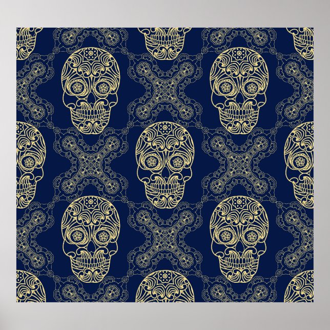Multifärgad Boho Skull Mönster. Poster (Framsidan)