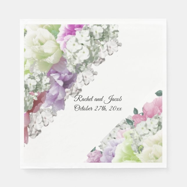 Multifärgad Bouquet av Blommigt Bröllop Pappra blö Pappersservett (Framsidan)